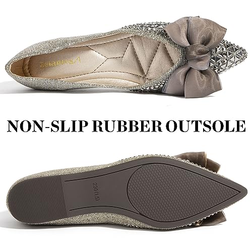 Zelaprox Women's Flats Shoes Rhinestone Pointed Toe Comfort Dressy Flat Silver Bowknot Casual Ballet Shoes4