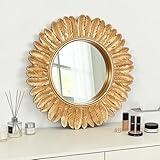 ZOROSY Gold Round Wall Mirror 12 inch, Small Sunflower Framed Decorative Mirror, Hanging Mirror for Living Room, Entryway, Bedroom