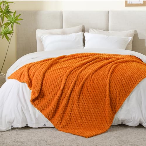 Image of BEDELITE Fall Blanket for Couch, Soft Autumn Gifts for Women, Orange,60*80 | 3D Jacquard Decorative Fleece Blanket, Super Soft Plush Throws, Cute Birthday Gift for Women & Men, Suitable for Autumn
