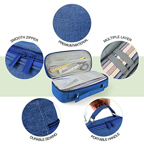 Krightlink Big Capacity Pencil Pen Case, Large Storage Pencil Pouch Pen Case Bag With Zipper, Durable Pencil Bag Organizer, Simple Portable Stationery Bag With Handle For Office School Students, Blue #TOP2