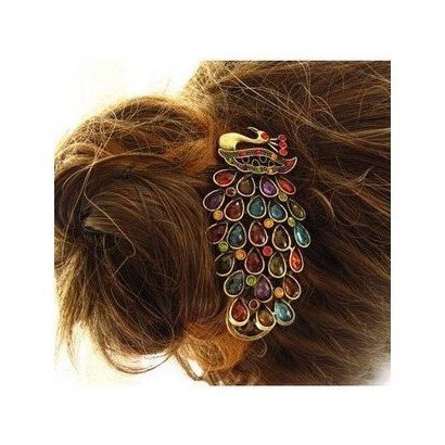 JOVANA Lovely Vintage Jewelry Crystal Peacock Hair Clip