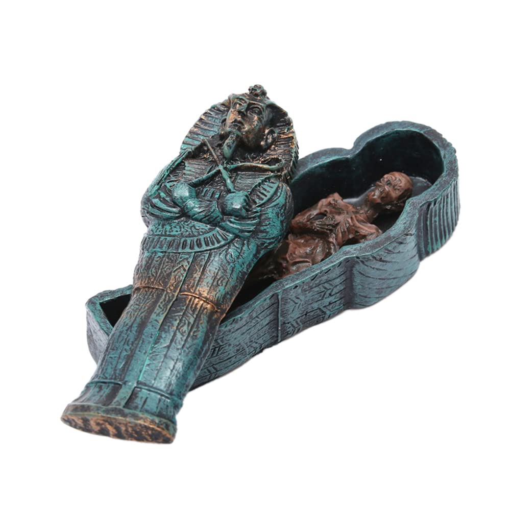 1pc Aquarium Decoration Egyptian King Tutankhamun Pharaoh Sarcophagus Coffin with Mummy Figurine Set Fish Tank Ornament Tombstone Historical Sculpture