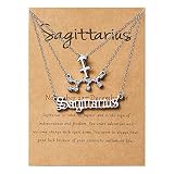PANTIDE 3Pcs Sagittarius Zodiac Layer Necklaces for Women Girls Retro Silver Plated 12 Constellation