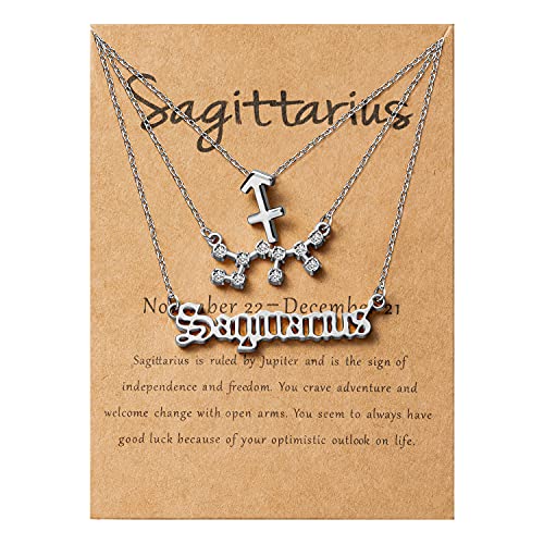 Pantide 3Pcs Sagittarius Zodiac Layer Necklaces For Women Girls Retro Silver Plated 12 Constellation Pendant Exquisite Letter Horoscope Old English Zodiac Sign Necklace For Birthday Gifts(Silver) #TOP8