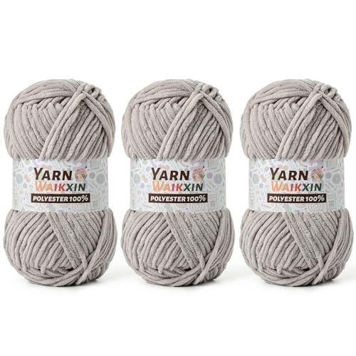 Image of Soft Chenille Yarn for Crocheting, Fluffy Chunky Crochet Yarn for Baby Blanket, (5.29oz /196.8yds) Fuzzy Velvet Yarn for Amigurumi&DIY Puzzle、Crafts、Scarf(3 Light Gray)