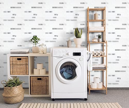 Yipscazo 20 Blatt metallische Steinfliesen zum Aufkleben für Küche, Bad, Waschküche, Wohnmobil, Kamin (30,5 x 30,5 cm, weißes Metall, glänzend bernsteinfarben)