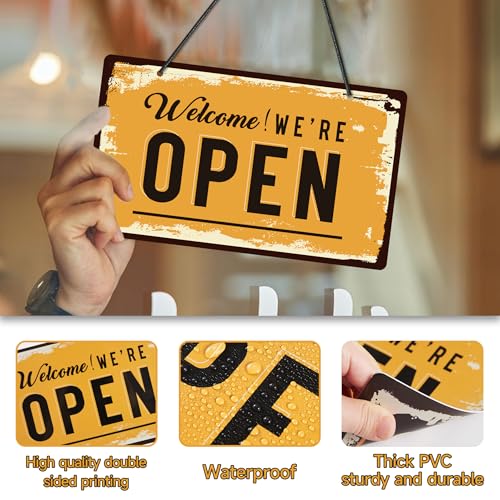 Open Closed Signs for Business, 10x5.9 Waterproof Double Sided PVC Come In or Closed Hanging Sign, Business Open and Closed Hours Flip Sign for Stores Restaurants Bars Shops Door Window