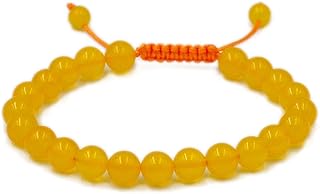 اساور احجار كريمة طبيعية 10 ملم من ايه دي بيدز، قدرة على الشفاء، مكرمية البلورة، 7-9 بوصة (يشم اصفر)، للنساء