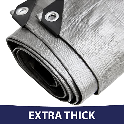 Rugged Rhino Tarp, Extreme Protection, 100% Waterproof Tarps, Heavy Duty, UV and Rip Resistant Covers, Wood, RV, Camping Cover, Multipurpose Outdoor Tie Downs, Reinforced Grommets, 8x10, Silver - Thumbnail 5