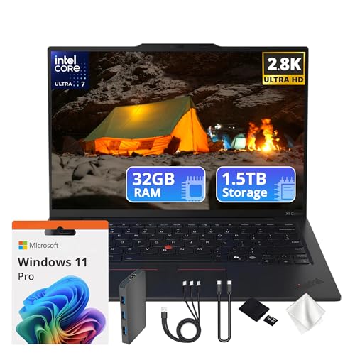Image of Lenovo ThinkPad X1 Carbon G13 14 inch 2.8K Laptop, Intel Ultra 7 258V, Intel Arc Graphics, 32GB LPDDR5X, 1.5TB Storage(512GB SSD&1TB Docking Station), Fingerprint, Backlit Keyboard, Win11 Pro, Black
