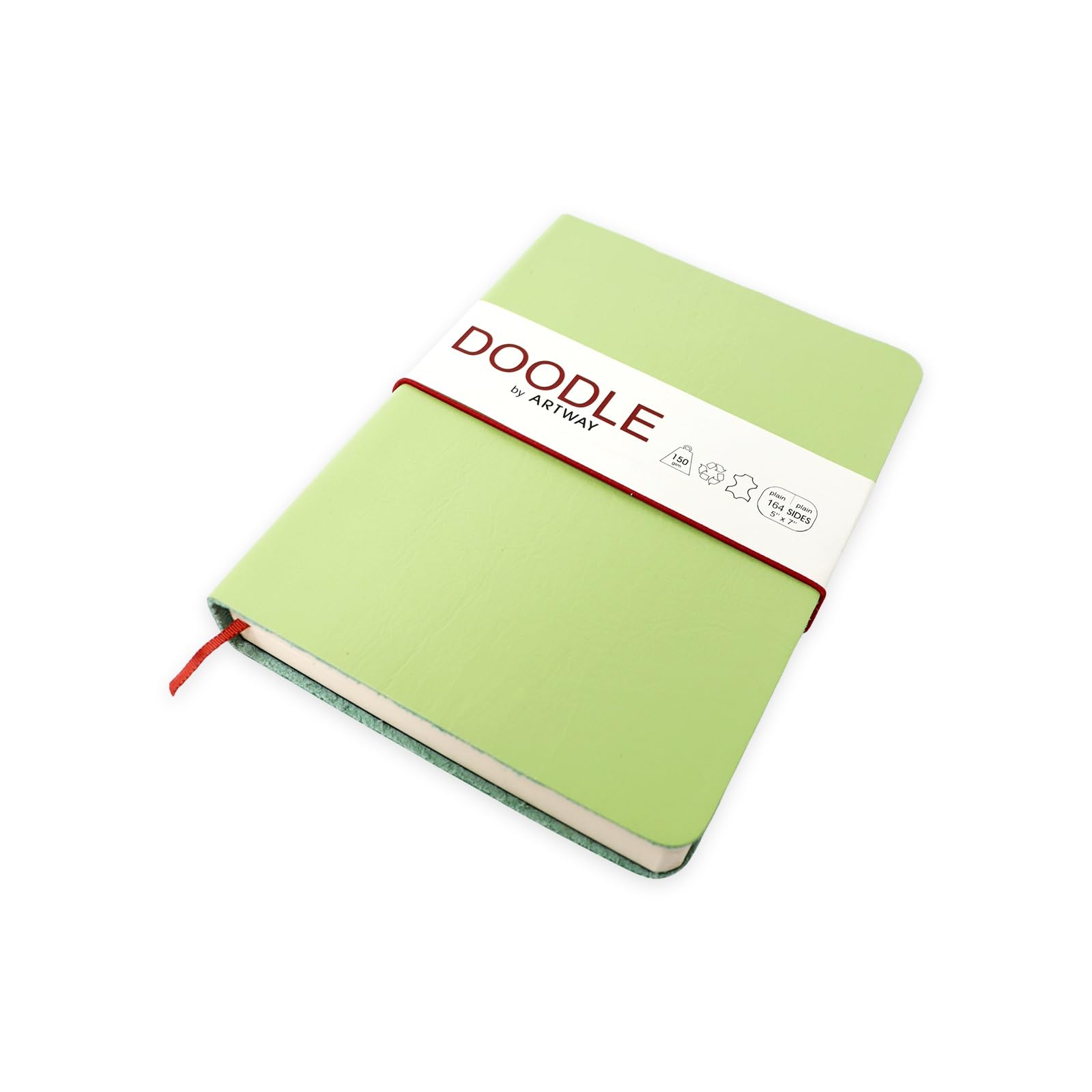 Artway Indigo Doodle – Pistachio Green Leather Sketchbook/Notebook – 175mm x 125mm - 164 Sides/82 Pages of 150gsm Cartridge Paper