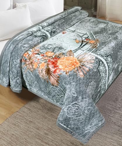 Image of Petals Dreams Blanket Double Bed for Moderate Winter, 800 GSM, 2 Ply, Cloudy Mink Blanket (210x240 cm) (Cool Grey)