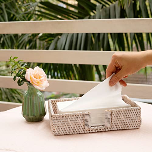 Rattan Guest Towel Holder For Bathroom Towel Caddy Rectangular Napkin Tray 9.4 X 5.9 X 2.4 Inches Wicker Toilet Tank Basket Tissue Paper Hand Towels Storage Countertop (Guest Towel, White Wash) #TOP4