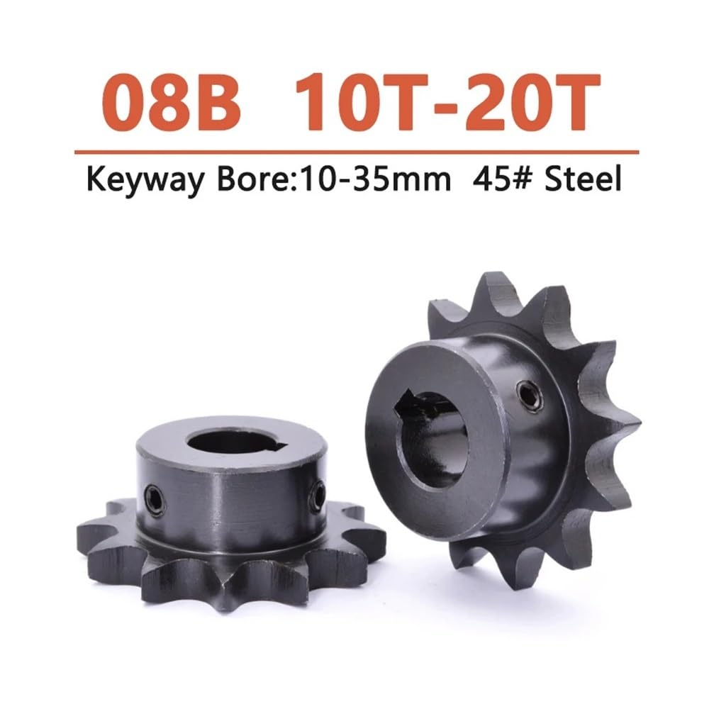 Roue de pignon d'entraînement Industriel 10T-20T 08B, 45#, engrenage for chaîne en Acier 10 11 12 13 14 15 16 17 18 19 20 Dents, alésage de clavette 10-35mm, 1 pièce(20mm (Keyway 6mm),13 T