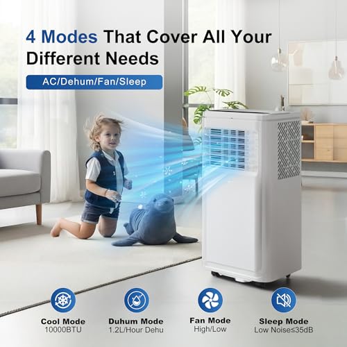 Image of Uthfy 10,000BTU Portable Air Conditioners, 4-in-1 AC Unit with Cooling, Fan & Dehumidifier and Sleep, 4 Modes, 24H Auto On /Off Timer, Indoor Room Air Conditioner to 450 Sq.ft, for Bedroom, Office