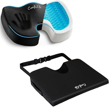ComfiLife Office Chair Cushion & Car Seat Cushion Bundle Seat Cushion for Office Chair Seat Cushion for Car Sciatica & Back Pain Relief Black