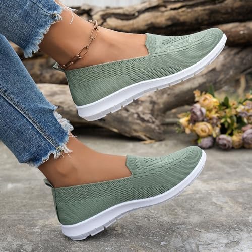 Women's Mesh Walking Shoes Summer Breathable Soft Arch Support Walking Anti-Skid Sports Shoes Army Green