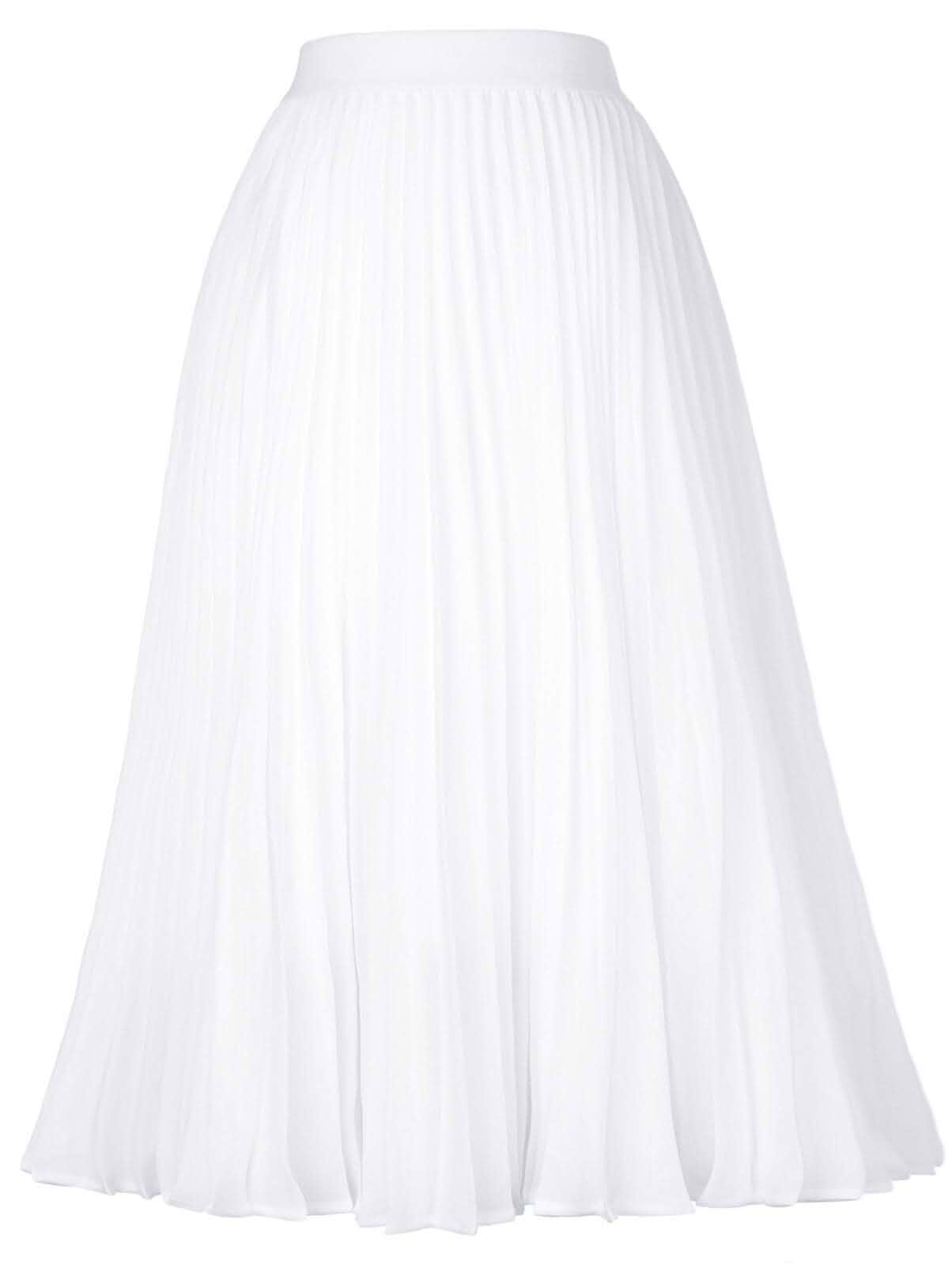 GRACE KARIN Pleated Midi Skirt for Women Chiffon A-Line Outfits High Elastic Waist,Knee Length,Long Flowy Swing Flare Skirts,Daily Casual Wear,Holiday Party,Fashion Clothes