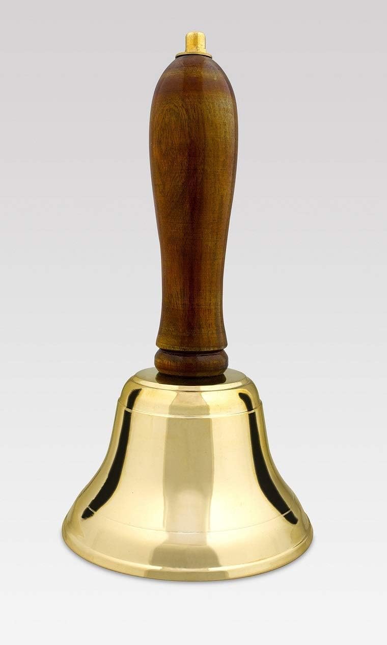8” Tall Gold Caroling Hand Bell with Wooden Handle