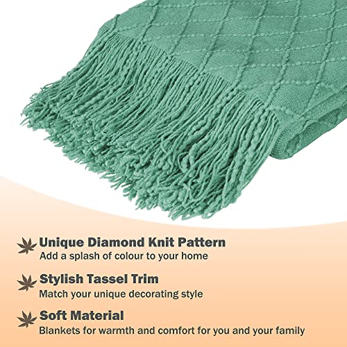 Catalonia Teal Green Knitted Throw Blanket For Couch, Decorative Blanket With Fringe, Acrylic Leisure Blanket For Bed, Sofa, Living Room | All Seasons, Lightweight, Cozy, Solid Color | 60×80 Inches #TOP2