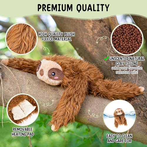 Image of Happy Fuel Sloth Microwavable 1.5 lbs Unscented Heating Pad for Women & Kids - Cute Soft Cozy Pillow Plush Heatable Warm Stuffed Animals - Kawaii Hot & Cold Plushie Toy - Sloth Gifts for Girls & Boys