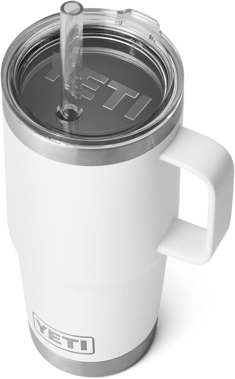 YETI Rambler Straw Mug, Stainless Steel Vacuum Insulated Mug with Straw Lid, White, 25oz (739ml)