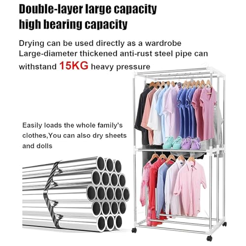 Heated Clothes Airer, 2300W Electric Clothes Dryer, 2 Tier Foldable Heated Clothes Dryer Laundry Drying Rack with Remote Control, 15KG Capacity-Energy Saving Heated Airers for Indoor, Apartment - Image 7
