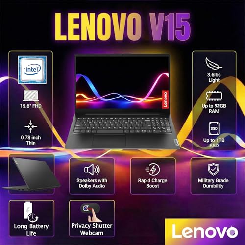Image of Lenovo V15 G2 Laptop Computer for Business & Home, Lifetime Office 365, 15.6 inch Full HD, Intel Dual-Core CPU, 16GB RAM, 1TB Pcie SSD, WiFi 6, Bluetooth 5.2, RJ-45, Windows 11 Home, Carbon Black
