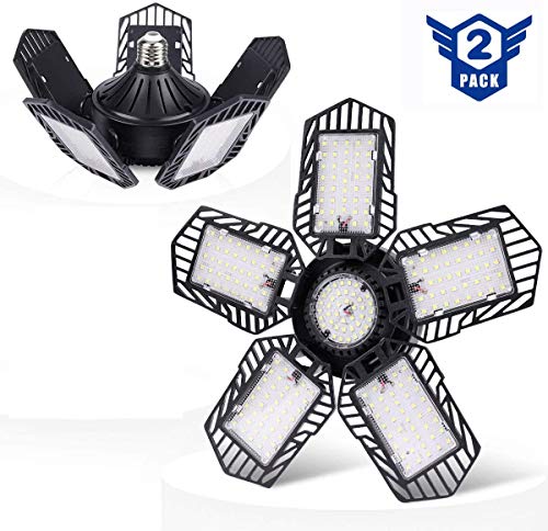 LED Garage Lights 150W-6500K Garage Lights Ceiling LED, 15000LM Deformable LED Garage Lighting Fixture, Shop Lights for Garage, Basement, Barn, High Bay Light (2PCS)