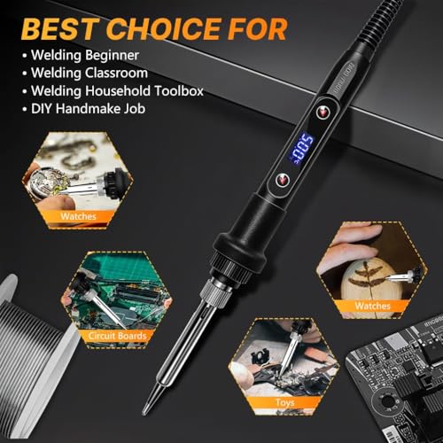 Image of 12-in-1 Soldering Iron Tool Kit 80W Fast Heat up LCD Soldering Gun Welding Tools with ON /OFF Switch, 180-500C Adjustable Temp Range, Includes Tips, Desoldering Pump, Stand, Tweezers (12-in-1)
