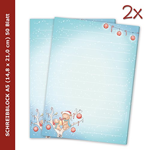 2 x Schreibblock/Briefblock BÄRIGE WEIHNACHT DIN A5 (liniert 50 Blatt) / Briefpapier Kinder/Briefpapier Weihnachten