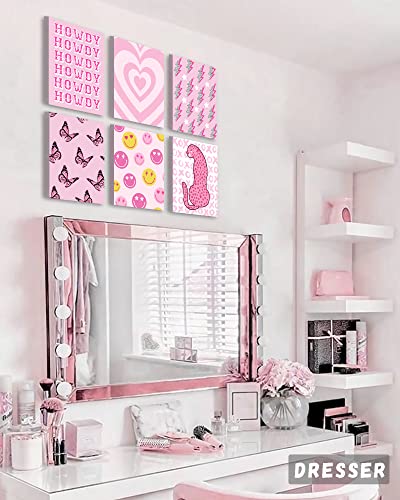 Hot Pink Preppy Canvas Wall Art - Cute Wall Decor For Room Aesthetic Picture For Wall - Posters For Teen Girls Room Dormitory - Preppy Wall Art For College Girls - Set Of 6, 8”X 10” #TOP4