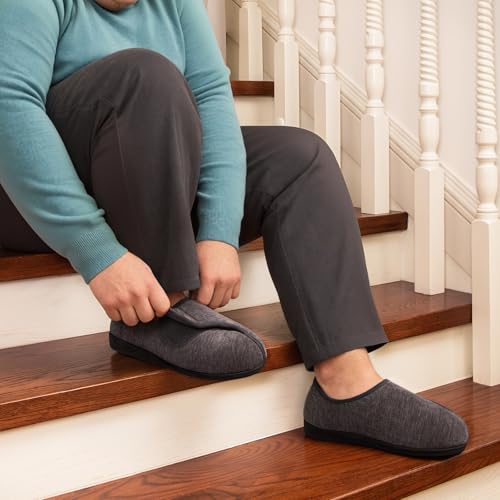 HomeTop Men's Adjustable Chenille Slippers Wide Soft Comfy Non-slip Indoor House Shoes2