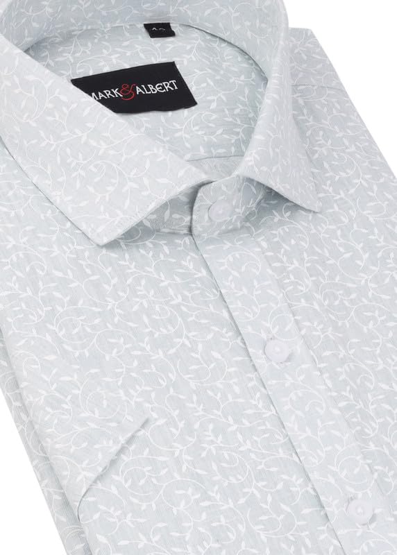 Image of Mark & Albert Men's Half Sleeve Cotton Linen Shirt Blue