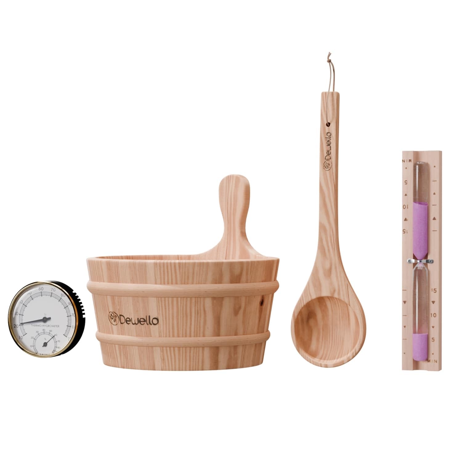 Dewello® Sauna Sanduhr 15 Minuten aus 100% Pinie + 2 Schrauben, vorgebohrt - Glas robust & hitzebeständig - Kontrastfarbe Pink - Sauna Zubehör