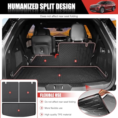Utiiy Cargo Mat Fit for 2020-2023 Ford Explorer 6&7 Seats Cargo Liner TPE Seat Back Cover Trunk Mat for 2020 2021 2022 2023 Ford Explorer Accessories(Cargo Mat+Backrest Mat) - Thumbnail 3
