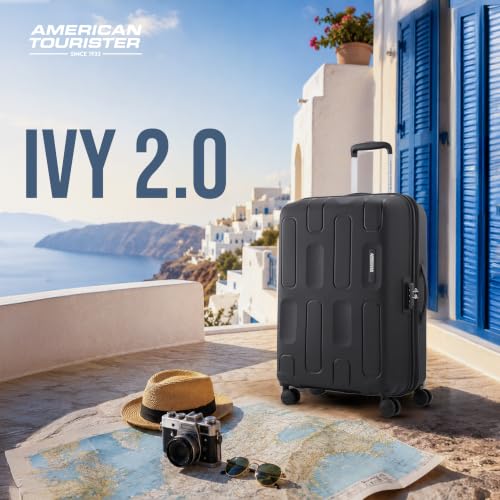 Image of American Tourister Ivy 2.0|Medium Size Check-in Spinner Trolley Bag (68 cm)|360 8 Wheel Travel Luggage|Hard Case Polypropylene (PP) Suitcase|Combination Lock|Black