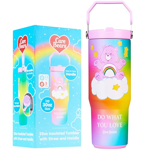 Image of Get Trend Care Bears Tumbler with Straw 30oz Kids Teens Insulated Cup with Lid Handle Travel Mug Cups with Lids for School Sports Gifts for Kids (Multi Care Bears)