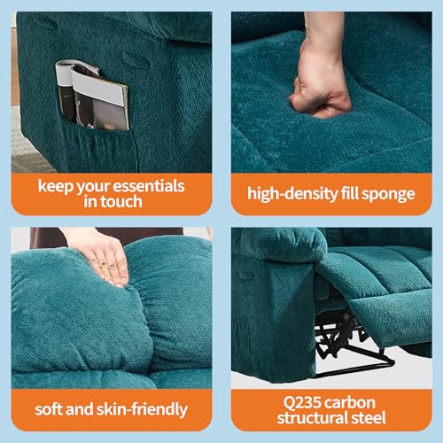 Image of Manual Recliner Chair, Ergonomic Overstuffed Breathable Fabric Lounge Chair with Side Pockets, Heavy-Duty Q235 Steel Frame Single Sofa for Living Room Bedroom Home Theater，Blue
