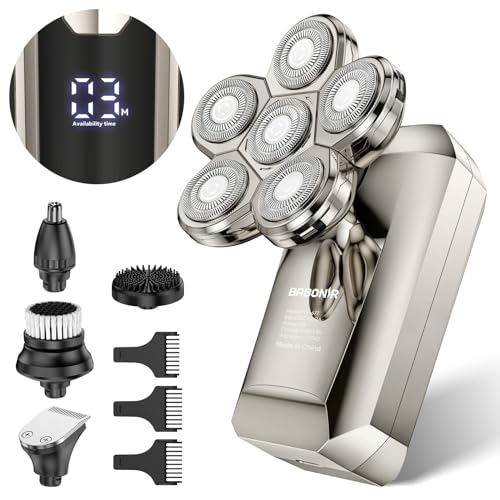 BABONIR Detachable Head Shavers, Head Shaver for Bald Men Electric Razor 6D Floating Head LED Display IPX7 Waterproof 6-in-1 Wet and Dry Kit Hair Clipper Beard Trimmer Mens Present