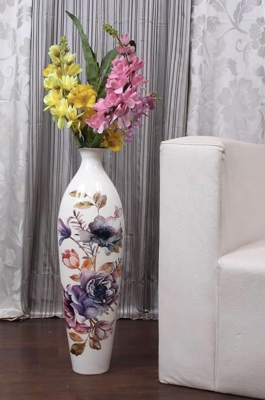 AONE INTERNATIONALS Vase Metallic for Home and Decor (25 inch) White - Purple Flower-image-47