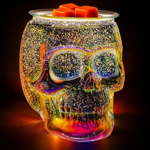 JOYOLO Wax Melt Warmer Wax Warmer for Scented Wax with Light Bulb Electric Skull Wax Burner Halloween Fragrance Wax Melter for Home and Gifts (Rainbow Skull)
