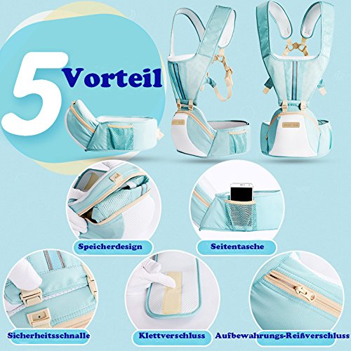 DorkasDE babydrager draagriem ademend babydrager buikdrager rugdrager en heupdrager 4-in-1 omkeerbaar babydrager (3 – 20… - Image 4