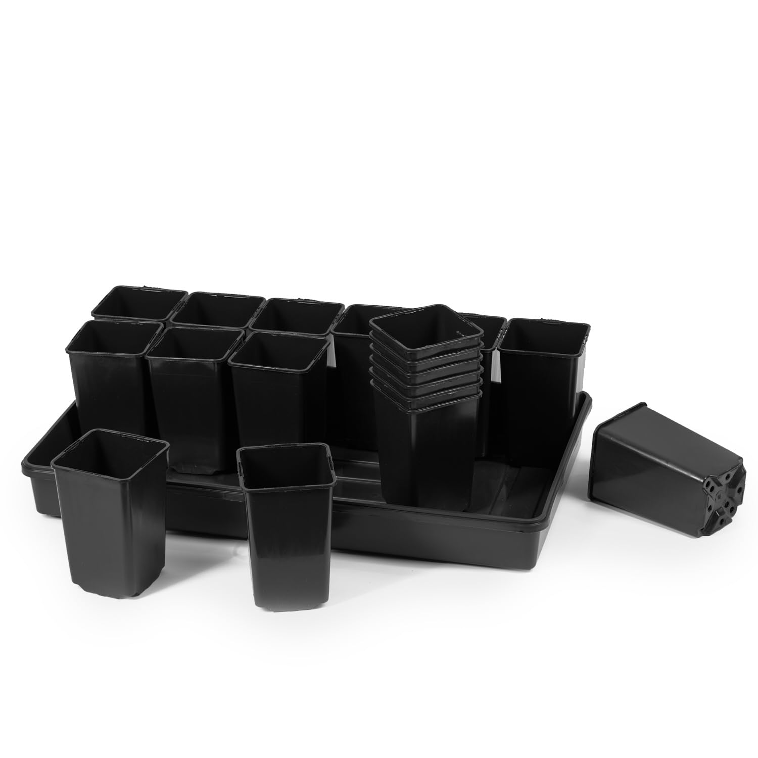 Lot de 5 pots de culture carrés avec soucoupe - Pour boutures et semis - Avec plateau de service - Pots de culture - 9 x 9 x 14 cm + dessous de verre