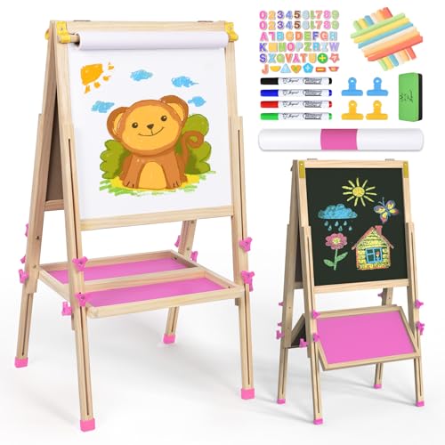Joyooss - Joyooss Art Easel for Kids, Foldable Kids Easel Stand for Painting, Wooden Toddler Art Easel with Paper Roll Double Sided Magnetic Dry Erase Drawing Board Chalkboard for Kids Ages 4-6-8-10 Boys Girl Gifts Toy - -5%