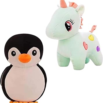 Vstyle Adorable Penguin and Unicorn Soft Toys Stuffed Animals Combo for Kids Baby Girls Boys Birthday Gifts Home Decor 15cm & 28cm Pack of 2