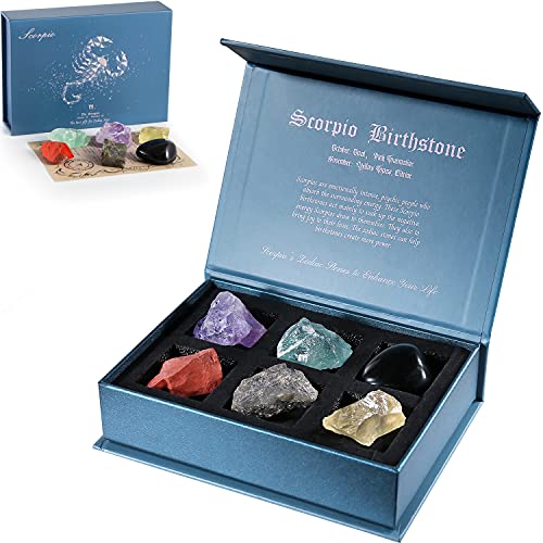 Faivykyd Scorpio Crystal Gift-Zodiac Sign Stones to Complement The Birthstone-Natural Healing Crystals with Horoscope Box Set