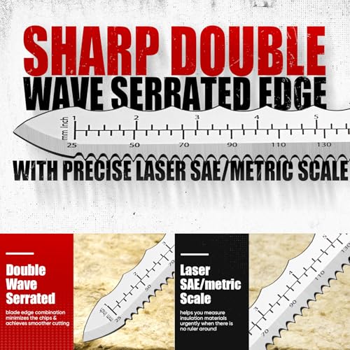 Image of Pinoze 16 inch Insulation Knife, Stainless Steel Blade Insulation Cutter w /Laser Scale, Dual-Side Serrated Duct Knife Tool with Sheath for Cutting Heat Material Foam /Rockwool /Styrofoam, Garden Sod Cutter