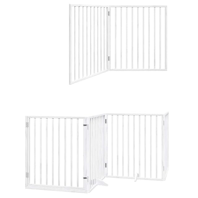 Foto 3 de 8 de vidaXL Puerta de Perros Plegable 12 Paneles Madera álamo Blanca 960 cm