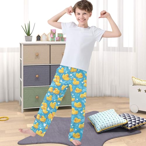 Boy's Pants Yellow Duck Love Drawing Jogger Pants Elastic Waist Long Bottoms Trousers with Pockets 6-14 Years4